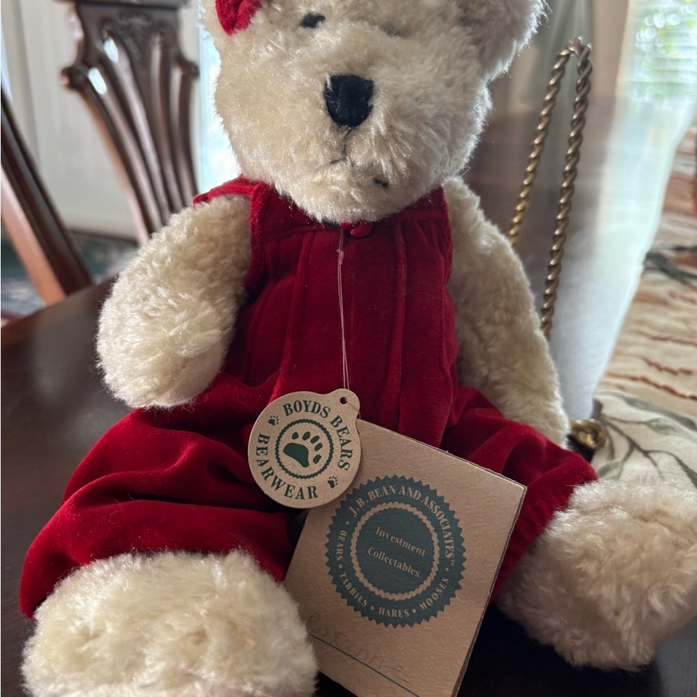 Boyds Bears Plush Teddy in Red Velvet Outfit Rare Retired Bear with original tag